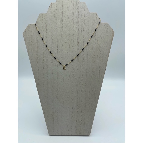 Argento Vivo Beaded Necklace With Crescent Moon Charm 18KT Gold Sterling NWT - Picture 3 of 10